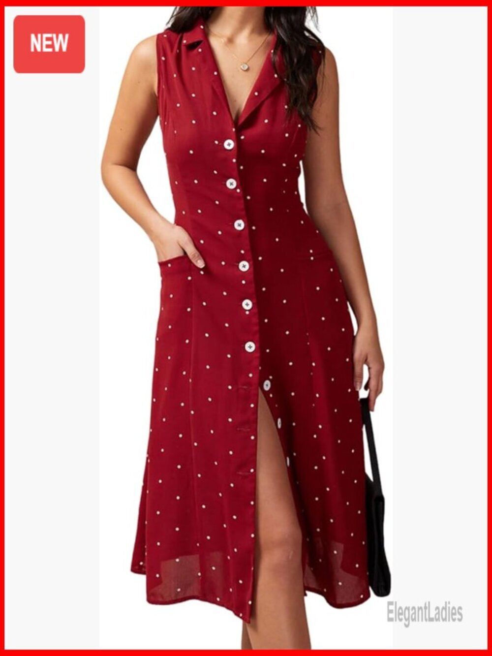 V Neck Sleeveless Dot Shirtdress Office Casual Summer Dress